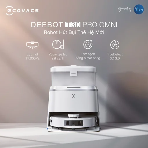Robot hút bụi Ecovacs T30 Pro Omni – Trắng/ Đen